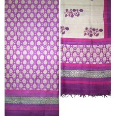 Moonga Silk Block Print Fabric & Dupatta Purple Set